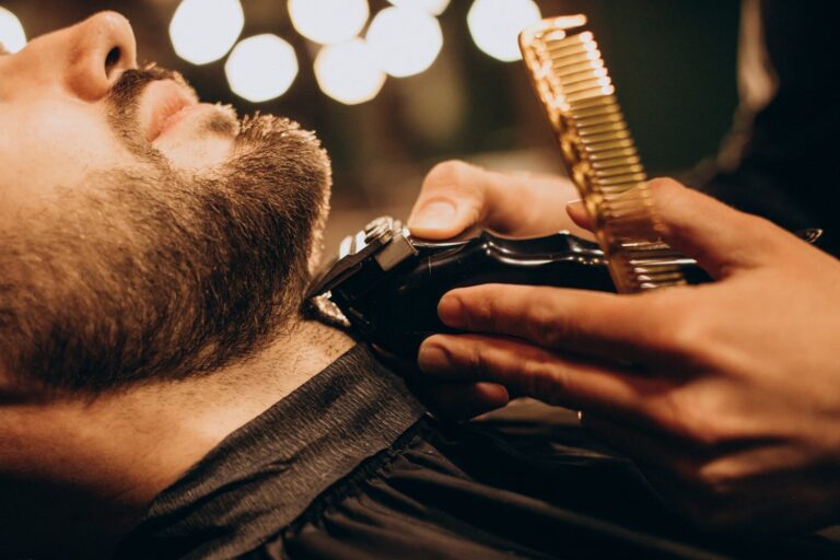 handsome man barbershop shaving beard